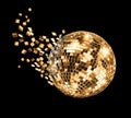 Golden disco mirror ball breaking into fragments Royalty Free Stock Photo