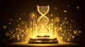 Golden DNA Helix on Podium with Molecular Structures and Bokeh Lights Royalty Free Stock Photo