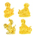 Golden dog statue collection on white Royalty Free Stock Photo