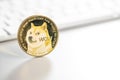 Golden dogecoin coin. Cryptocurrency dogecoin.