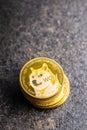 Golden dogecoin coin. Cryptocurrency dogecoin. Doge cryptocurrency