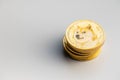 Golden dogecoin coin. Cryptocurrency dogecoin. Doge cryptocurrency