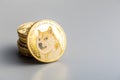 Golden dogecoin coin. Cryptocurrency dogecoin. Doge cryptocurrency