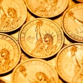 Golden dollar coins background Royalty Free Stock Photo