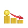 Dollar coins with red arrow Royalty Free Stock Photo