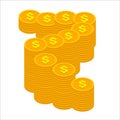 Golden dollar coins stack in flat isometric style Royalty Free Stock Photo