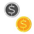 Golden dollar isolated coin icon. Vector illustration desing