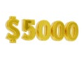 Golden 5000 dollar price symbol isolated on white background Royalty Free Stock Photo