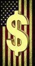 Golden dollar sign on american flag background. Dollar sign. Gold. Royalty Free Stock Photo