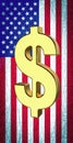 Golden dollar sign on american flag background. Royalty Free Stock Photo