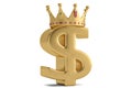 Golden dollar sign and crown on white background. 3D illustration. Royalty Free Stock Photo