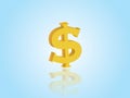 Golden dollar sign for currency with reflection vector illustration on blue background to express investment in the business Royalty Free Stock Photo