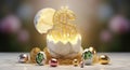 Golden dollar sign hatching from a luxurious marble Easter egg Royalty Free Stock Photo