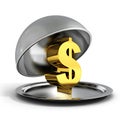 Golden dollar sign on silver platter tray Royalty Free Stock Photo