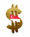Golden dollar sign/symbol with Singapore flag isolated in white background