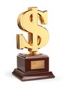 Golden dollar sign trophy isolated on white. Royalty Free Stock Photo