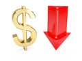 Golden Dollar symbol and down arrows