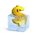 Golden dollar symbol frozen in the ice block 3d rendering Royalty Free Stock Photo