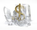 Golden Dollar symbol frozen inside an ice cube Royalty Free Stock Photo