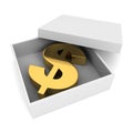 Golden dollar symbol inside opened white box Royalty Free Stock Photo