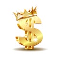 Golden dollar symbol with two vertical lines with golden crown Royalty Free Stock Photo