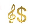 Golden dollar and treble clef symbols 3d illustration Royalty Free Stock Photo