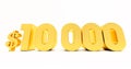 Golden 10000 dollars isolated on white background, gold ten thousand dollars Royalty Free Stock Photo