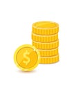 Golden dollars, metal coins stack realistic illustration