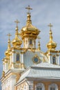 Golden dome of the Church. The Great Peterhof Palace in Russia. Detail of decoration