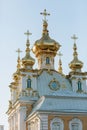 Golden dome of the Church. The Great Peterhof Palace in Russia. Detail of decoration