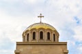 Golden dome with a cross on the Christian Orthodox Church. Christianity and orthodox christianity concept Royalty Free Stock Photo