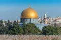 Golden Dome of the Rock on Temple Mount and wall of Old City of Jerusalem, view from Olive mount in Jerusalem Israel Royalty Free Stock Photo