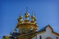 The golden dome on the wooden russian church Royalty Free Stock Photo