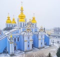 The golden domed Cathedral during snowfall Royalty Free Stock Photo