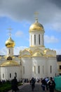 Golden domes of an ancient orthodox church. Sergiev Posad. Russia.