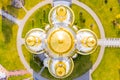 Golden domes of cathedral, aerial view. Faith concept