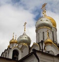 Golden domes of the Cathedral of the Nativity of the Blessed Virgin Mary in Moscow, Russia