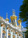 Golden domes of the Catherine Palace Church in Pushkin city, suburb of St. Petersburg, Russia. Favorite place for excursions for t Royalty Free Stock Photo