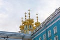 Golden domes of Catherine Palace in Pushkin, St. Petersburg, Russia. Royalty Free Stock Photo