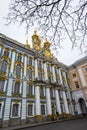 The Golden domes of Catherine`s Palace on a winter day in Pushkin, Saint Petersburg, Russia. Royalty Free Stock Photo