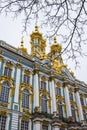 The Golden domes of Catherine`s Palace on a winter day in Pushkin, Saint Petersburg, Russia. Royalty Free Stock Photo