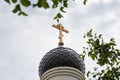 Golden domes church on a background of blue sky Royalty Free Stock Photo