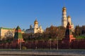 Golden domes of churches of Moscow Kremlin in sunny spring morning Royalty Free Stock Photo