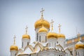 Golden domes and crosses of the Cathedral of the Annunciation in Kremin, Moscow, Russia Royalty Free Stock Photo