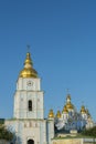 Golden domes of St. Michael Cathedral in Kiev, Ukraine. St. Michael's Golden-Domed Monastery - famous church complex in Kiev, Ukr Royalty Free Stock Photo