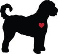 Golden Doodle Dog with Heart Silhouette Outline Royalty Free Stock Photo