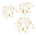 Golden Doodle Fireworks Isolated on White Background symbol for Celebration, Party Icon, Anniversary, New Year Eve. hand drawn Royalty Free Stock Photo
