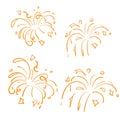 Golden Doodle Fireworks Isolated on White Background symbol for Celebration, Party Icon, Anniversary, New Year Eve. hand drawn Royalty Free Stock Photo