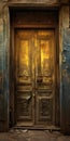 Golden Door A Captivating Abandoned Building With Distressed Charm Royalty Free Stock Photo