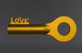 golden door key isolated on black background withe love word Royalty Free Stock Photo